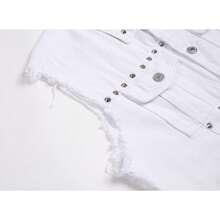 Men's Denim Vest Sleeveless Slim Fit Vintage Ripped Casual Denim Vest - White Rivets - View 5
