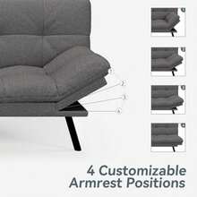 Futon Sofa Bed Convertible Couch Grey Linen Sofa Bed with Memory Foam Adjustable Backrest and Armrests Multifunctional Small Loveseat Sleeper Sofa for Living Room Apartment Office - Gris claro A2 - Ver 5