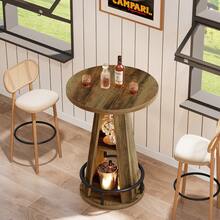 Tribesigns Round Bar Table, 39.4" H High Top Bistro Table With Storage, Industrial Cocktail Pub Tables With Metal Footrest For Living Room, Barroom, Small Space, Rustic Brown(Only Table) - Brown - View 3