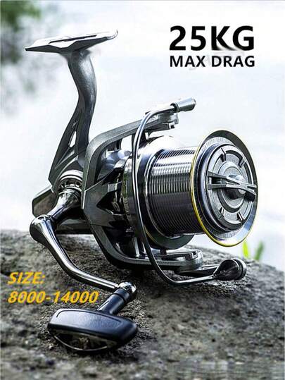 Ultra-Light Long Cast Spinning Reel, Aluminum Alloy Spool, Stainless Steel Bearing, Rotating Fishing Line Wheel, 8000/9000/10000/12000/14000 Size, 25KG Powerful Drag, Suitable For Saltwater And Freshwater Fishing