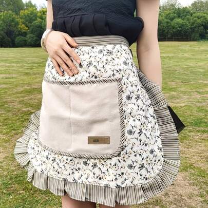 2pcs Floral Print Canvas Apron, Durable Cooking Apron For Women Kitchen Household Work