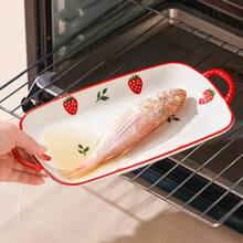 Bộ 1/2 đĩa sứ 12 inch, đĩa hình cá họa tiết dâu tây dễ thương, phụ kiện nhà bếp, đĩa hấp lớn, đĩa sushi, đĩa mì Ý, dùng được trong lò vi sóng, lò nướng và máy rửa chén, thích hợp cho gia đình, nhà hàng, tiệc tùng, quà tặng Ngày của Mẹ, quà Phục Sinh. - Xem 6