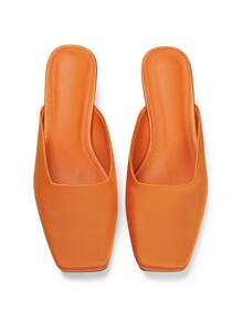 Sandalias de tacón bajo con punta cerrada de satén para mujer, cómodas, sin cordones, para boda, fiesta, graduación, elegantes, informales, de verano - Naranja - Ver 6
