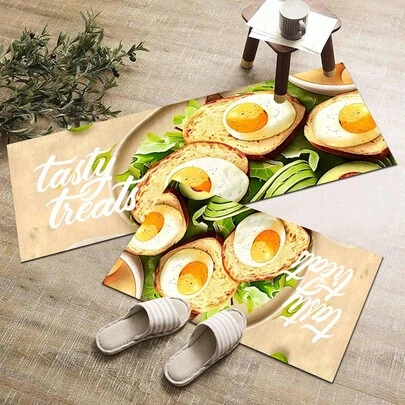 Thảm trang trí nhà bếp, nhà cửa, họa tiết trứng và bơ (1 chiếc), thời trang, đa năng, thảm trải sàn nhà bếp, bộ thảm nhà bếp, tấm bảo vệ sàn nhà bếp, thảm đứng thoải mái, thảm trải sàn phòng khách, phòng ngủ, phòng tắm, phòng giặt, văn phòng, trang trí nhà cửa trong nhà.
