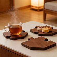 4pcs Retro Brown Wooden Puzzle Coasters, Each Piece Can Be Used Separately As A Trivet, Or Assembled Together As A Mini Tray For Afternoon Tea, Candles, And Other Daily Items, Filled With Thoughtful Design And Surprise. - 4-piece Set - View 2