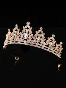 1pc Women's Red Gold Rhinestone Bridal Crown, Elegant Elegant Suitable For Wedding, Ball, Party Wear Bride Headband - Gold - View 6
