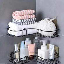 1/2pcs Black Triangle Multi-Functional Self-Adhesive Wall-Mounted Corner Storage Rack, Suitable For Bathroom Decor, Kitchen, Cosmetics, Shower Supplies, Home Bathroom Storage Bag, Autumn Decor And Back To School. Suitable For Home And Dorm Bathroom Storage (Some Products Randomly Shipped) - Multicolor - View 7