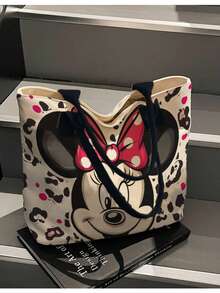 1pc Disney Mickey Mouse Shoulder Bag, Minnie Mouse Canvas Tote Bag, New Cartoon Theme Canvas Bag, Creative Anime Style, Cute Cartoon, Large Capacity Shoulder Bag, Perfect Birthday/Party Gift, Super Spacious Shoulder Tote, Shopping Bag, Travel Bag, Beach Bag, Laptop Bag, Laptop Case, School Handbag, Stationery Storage, Girls Backpack, Canvas Bag - Multicolor - View 8