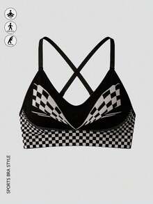 1pc Sports Thin-Strapped Women's Camisole Bra - Black - View 5