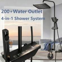 Luxury Matte Black Shower System, 4-Function Bathroom Set With Rain Shower Head And Handheld Shower Head, Durable Brass Construction, Wall-Mounted Home Spa Experience - Black - View 1
