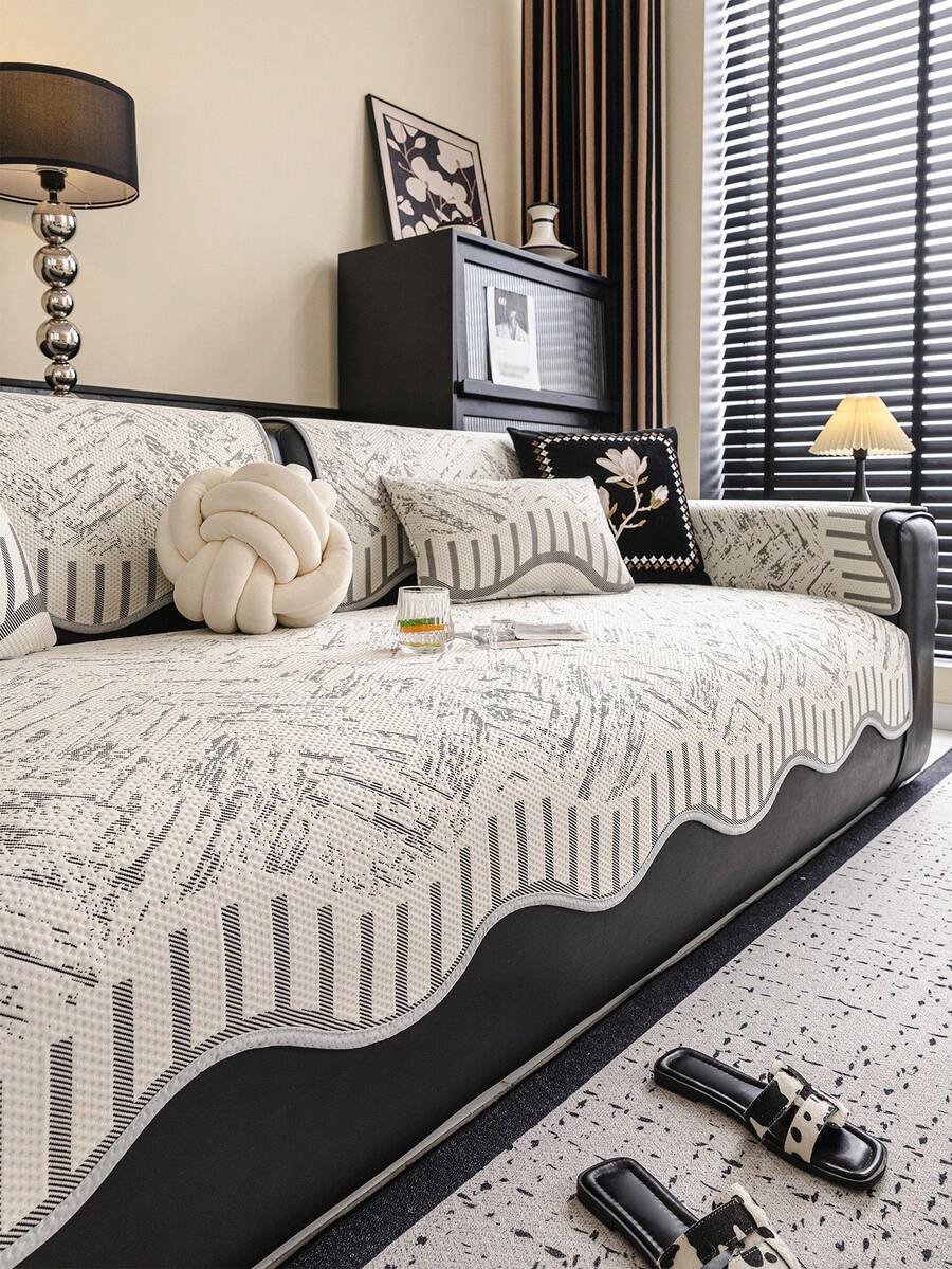 1件不规则冰丝极简沙发垫，适用于1/2/3/4座沙发，可作座垫、扶手套和靠背套，防滑，四季皆宜 - 灰色 - 查看 1