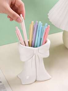 1pc Cute Bow-Shaped Pen Holder, Home Office School Supplies Desktop Storage Decoration - Multicolor - View 5