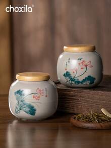 choxila 1pc Ceramic Tea Canister, Tea Storage Jar, Airtight Container, Traditional Chinese Home Decor Storage Vessel, Porcelain Tea Caddy - Tea Canister - View 2