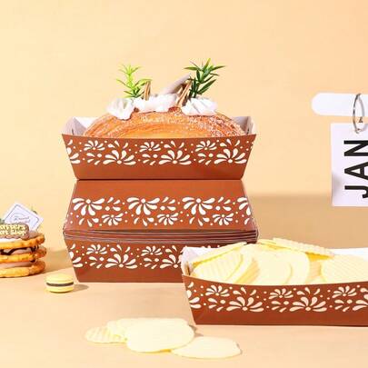 10/20/50 Festive Colorful Confetti Trays - Brown Mexican Holiday Disposable Paper Food Trays, Mexican Snack Trays, Terracotta Mexican Style Tortilla Chip And Popcorn Trays