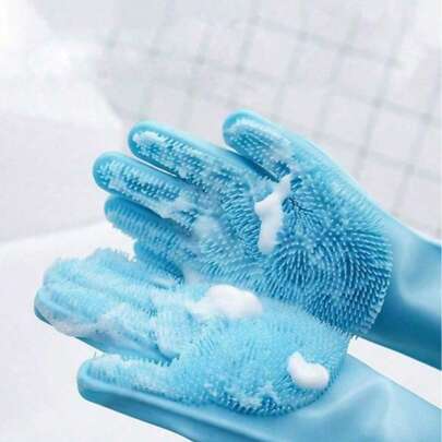 1 Pair Reusable Silicone Cleaning Gloves, Heat Resistant Dishwashing Gloves, Multi-Purpose Kitchen Gloves For Washing Dishes, Cleaning, Household Chores, Pet Bathing, Laundry, Etc.