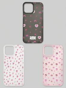 3 piezas Estuche de teléfono con estilo de niña dulce Y2K, con lazo floral, cubierta protectora suave de TPU semi-transparente mate anti-caída, estampado completo de patrón de rosa y corazón, 3 colores y patrones diferentes, compatible con la serie , adecuado como regalo de cumpleaños, uso diario para mujeres/estudiantes - Multicolor - Ver 18