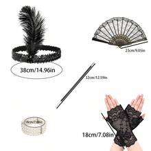 5件套女士配饰套装，夏季款，包含黑色羽毛发箍、折扇、蕾丝手套、装饰烟嘴，完美展现复古女演员风情，适合日常佩戴、舞会、复古主题派对、角色扮演等场合。 - 白色 - 查看 2