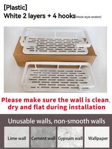1pc/2pcs White Bathroom Storage Rack, Large Capacity Wall-Mounted No Drilling Required, Aluminum Alloy & Premium Plastic Material Options - Wall-Mounted Shampoo Rack, Towel Rack, Rectangular Bracket, Adhesive Bathroom Shower Rack - Kitchen Accessories, Bathroom Accessories, Bathroom & Kitchen Storage, Wall Decor, Christmas Decor, Christmas Gift, New Year Gift, Birthday Gift Bathroom Accessories Bathroom Tools Bathroom Accessories - White - View 13