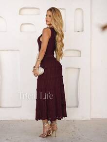 Women's Midi Dress, Knit, Summer, Crochet, Ruffles, Party, Beach, Elegant, Christmas, New Year's Eve, Premium - 勃根地 - 查看 4