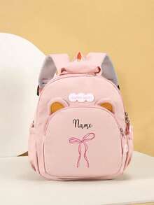 Mini Monogrammed Nylon Backpack With Bow Pattern Adjustable Shoulder Straps And Zipper Closure - Multicolor - View 11