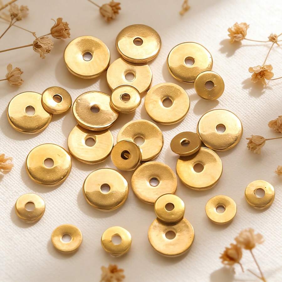 50Pcs 304 Stainless Steel Gold & Silver Flat Round Spacer Beads, Disc Washer Beads For DIY Jewelry Making - Spacer Beads - View 1