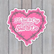 3In" I Want To Cry But I Have To Do Sarcastic Barbed Wire Heart Sticker, Relatable Stress Humor For Laptops, Notebooks, Tablets, Water Bottles, Lockers, Journals, Perfect For Students, Office Workers, Teachers, Creatives, Great Gift For Anyone Tackling Life With Sass And Grit - A - View 1