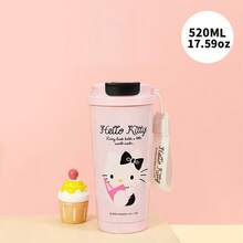 Miniso 三丽鸥 Hello Kitty 系列 304 不锈钢咖啡旅行保温杯 520 毫升 17.59 盎司，黑白 KT / 阅读 KT 双款式可选，便携式挂绳两用防漏保温咖啡杯（1 个） - 彩色 - 查看 1
