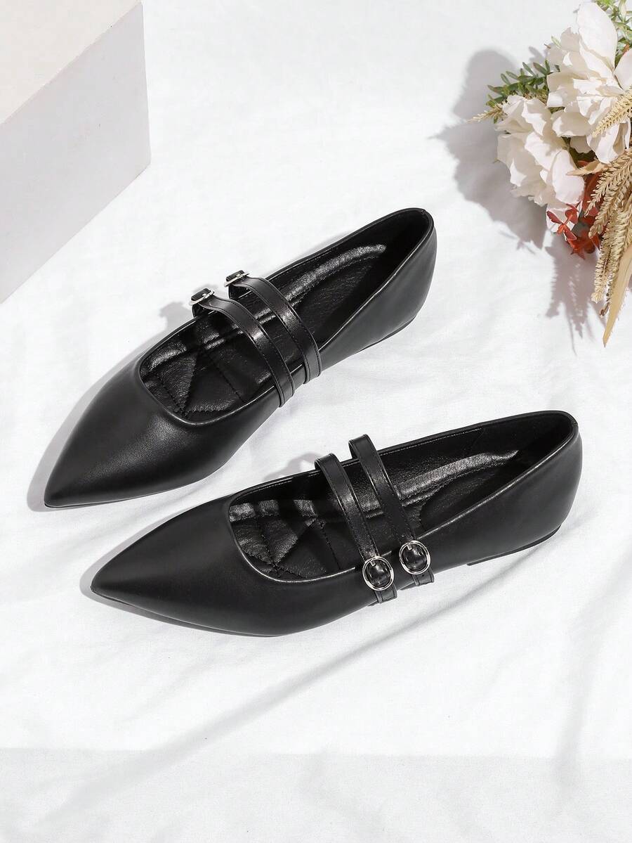Women's Mary Jane Flat Shoes - Black - View 1