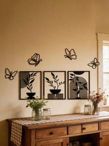 3 món đồ trang trí nghệ thuật treo tường bằng kim loại màu đen, đồ trang trí treo tường nghệ thuật tối giản, tác phẩm điêu khắc treo tường bằng kim loại trừu tượng, đồ treo tường theo phong cách Boho, thích hợp cho phòng ngủ, phòng tắm, phòng khách, trong nhà và ngoài trời - màu đen - Xem 4