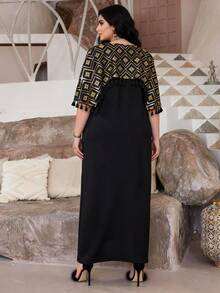 Đầm truyền thống Ramadan sang trọng, thanh lịch, thêu hạt vàng kiểu mới năm 2026 dành cho nữ, kiểu Caftan cổ tròn viền ren hoa màu đen. - màu đen - Xem 8