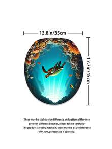 1/3/4組海底世界海龜浴室浴簾套裝；海洋風格逼真設計，防水耐磨，適合浴室裝飾與浴室配件搭配。尺寸71*71英吋，含12個掛鉤，附馬桶蓋套、浴室地墊與小地毯，高品質聚酯纖維布料製成，可水洗防霉，非常適合節日裝飾與浴室佈置 - 海龜 - 查看 9