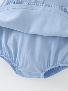 mini bala Bộ áo liền quần cho bé gái, chất liệu mềm mại, thoáng khí, kiểu váy màu xanh navy, thích hợp cho mùa hè năm 2026. - hồng xanh - Xem 8