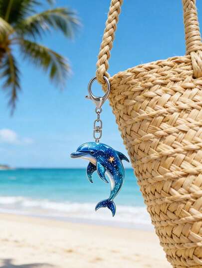 Blue Dolphin - 2d Flat Keychain Lobster Pendant,2d Design Keychain With Thank-You Card And Gift Bag, Suitable For Keychain Promotional Gifts, Packaging Decorations, Backpack Decorations, Multi-Functional Stylish Car Keychains, Men'S And Women'S Backpack Accessories, Home Decorations, And Ideal Companions For Holidays.Gifts For Ocean Lovers,Mother'S Day