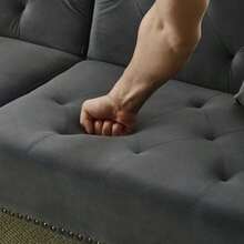 Modern 2-Seater Sofa Bed – Velvet Upholstery, 3-Position Adjustable Backrest & Gold-Plated Metal Feet. Stylish Sofa With Sleeping Function – Space-Saving, Durable, Ideal For Small Rooms. - Grey - View 11