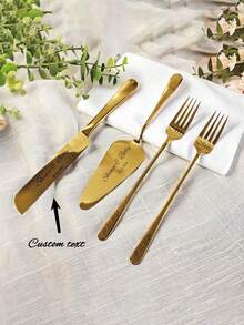 1-2pcs Custom Personalized Wedding Cake Cutting Set With Forks For Bridal Shower.Engraved Cake Cutter Serving Set.Cake Server Knife Set Stylish, Adorable, Colorful Custom, Personalized, Unique Ideal Gifts For Her Friends, Workers - Multicolor - View 5