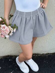 1pc Tween Girls Elegant Fashion Versatile Commuting Comfortable Waffle Shorts, Spring/Summer - Dark Grey - View 5