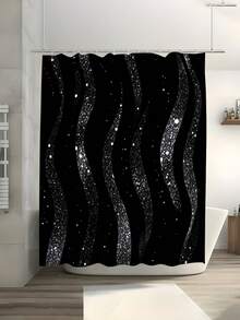 1/3/4 Sets Black & Gold Glitter Wavy Bathroom Shower Curtain Set; Luxury Design, Waterproof & Durable, Suitable For Bathroom Decor & Accessories. Size: 71"X71", Includes 12 Hooks, Toilet Seat Cover, Bath Mat & Rug, Great For Holiday Decor, Room Decor, Housewarming, Bathroom Curtain, Bathroom Set, Travel Essentials, Back To School/Graduation/Mother's Day Gift - Black and Gold Glitter - View 11