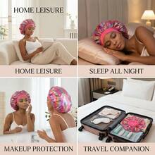 Awegeo 1pc Women's Large Size Bonnet, Solid Color Wide Brim, Elastic Satin Fabric, Fashionable Oversized Sleep Cap, Comfortable & Breathable, Suitable For Sleeping & Daily Use, Mother's Day Gift - Black - View 12