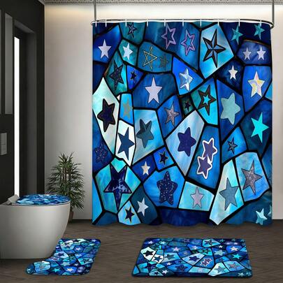 1/3/4件套彩色玻璃星空印花浴帘套装，波西米亚星空浴室窗帘，防水耐用现代家居浴室装饰浴帘，72英寸*72英寸浴室隔断浴帘，包含12个挂钩，浴室套装 - 包括马桶盖、浴垫和地毯，涤纶面料 - 可水洗，适用于家庭浴室/酒店/度假租赁/西式风格/儿童房/房车星空浴室装饰，四季皆宜，公寓必备，乔迁礼物，母亲节礼物