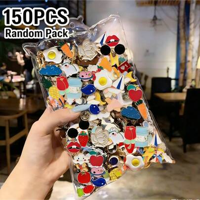 100pcs/150pcs Assorted Enamel Brooch Set, Cute Styles Randomly Combined, Some Designs May Repeat, Suitable For Daily Decoration On Backpacks, Clothes, Jackets
