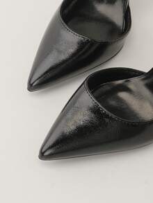 欧美时尚尖头性感细高跟超高跟低鞋面侧镂空高跟鞋，优雅女士高跟鞋，优雅女鞋，包头高跟鞋，套脚高跟鞋 - 黑色 - 查看 4