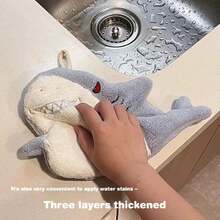 Cute Cartoon Shark Hand Towel Quick Drying Kitchen Towel Cleaning Rag Coral Velvet Absorbent Hanging Towel Bathroom Accessories - B - 查看 5