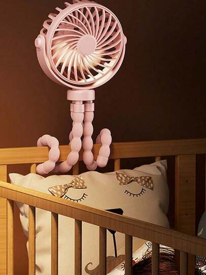 Octopus Shaped Baby Stroller Fan, USB Rechargeable Quiet Portable With LED Night Light, 3 Speed Levels, 500mAh Battery, Multi-Functional Foldable For Baby Stroller, Golf Cart, Treadmill, Travel, Camping And Car