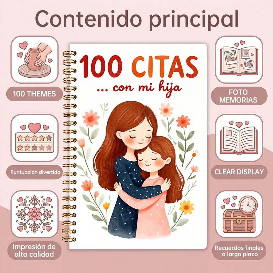 1pc Mother's Day Gift, 100 CITAS Con Mi Hija, Mother Daughter Memory Journal - A - View 1