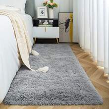 Fluffy Runner Rug for Dorm College Apartment Bedroom Plush Area Rugs Shag Carpet with Rubber Backing Non Slip Comfy Nursery Mat Bedside Rug for Boys Room Home Decor 2ft x 6ft Grey - 2 x 6 rectangular - Ver 2