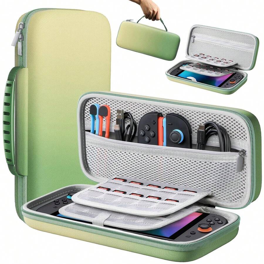 Estuche rígido compatible con Switch 2 2025, bolsa protectora de viaje para consola portátil de 7.9 pulgadas, estuche de almacenamiento con carcasa de nailon duradera y bolsillo para accesorios, estuche organizador de juegos portátil, verde - Ver 1