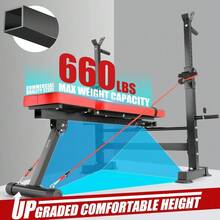 Standard Weight Bench Set With Foot Catch, Adjustable Bench Press Set With Squat Rack, Foldable Flat Incline Decline Workout Bench For Home Gym Full Body Training, 660LB Capacity (US Stock) - Đỏ - Xem 4