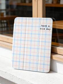 1 件装蓝粉格子字母印花平板电脑保护套，兼容 iPad Mini 4/5/6/7、Air、9.7/10.2/10.5、Air 4/5、Pro 11 英寸（第十代）、Air 第八代（11 英寸）、Galaxy Tab A8 10.5 英寸（2022 款），带笔槽、三折支架、TPU 软边保护、磁吸式睡眠/唤醒功能，简约/创意/趣味/个性化设计 - 彩色 - 查看 5