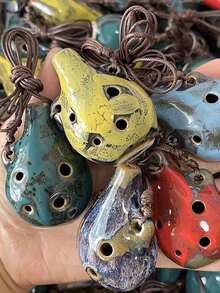 Flauta de cerámica de 6 agujeros, artesanías de cerámica, pequeños adornos, instrumentos musicales, armónicas de juguete, armónicas de juego, instrumentos musicales, flautas (instrumentos musicales) - Multicolor - Ver 4