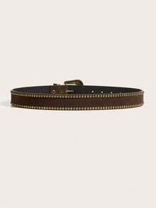 1 Stück Damen Einfarbig PU Leder Casual Vintage Süß Straße Party Retro Western Stil Nieten Gürtel, geeignet für alle Jahreszeiten - Kaffeebraun - Übersicht 4